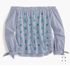 Embellished off the shoulder striped top